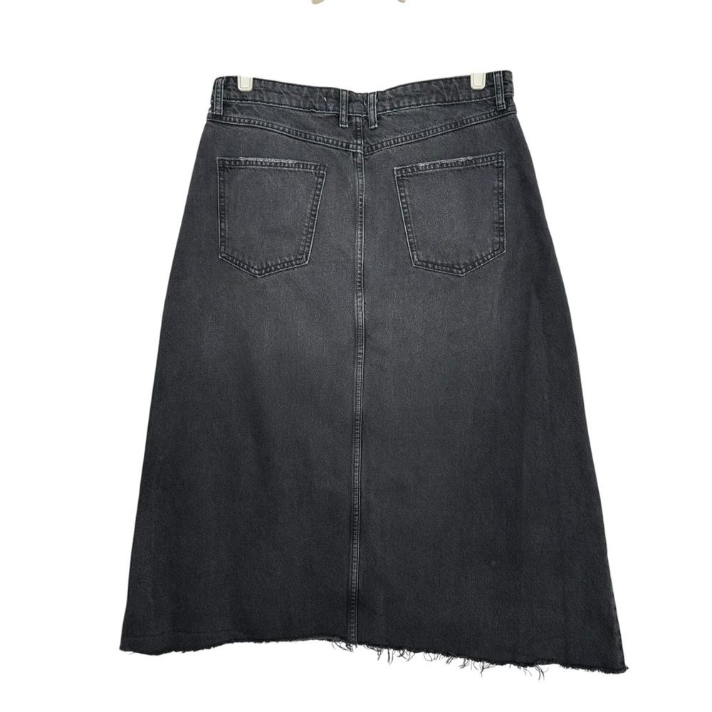 Free People WE THE FREE Black Denim Midi Skirt 8 Raw Hem Y2K Minimalist Grunge - Picture 6 of 14